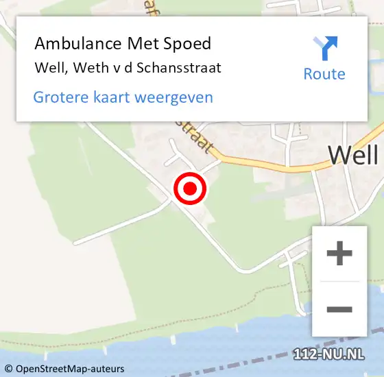 Locatie op kaart van de 112 melding: Ambulance Met Spoed Naar Well, Weth v d Schansstraat op 7 februari 2014 10:16