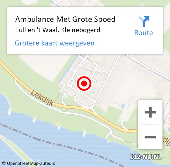 Locatie op kaart van de 112 melding: Ambulance Met Grote Spoed Naar Tull en 't Waal, Kleinebogerd op 17 november 2017 21:58