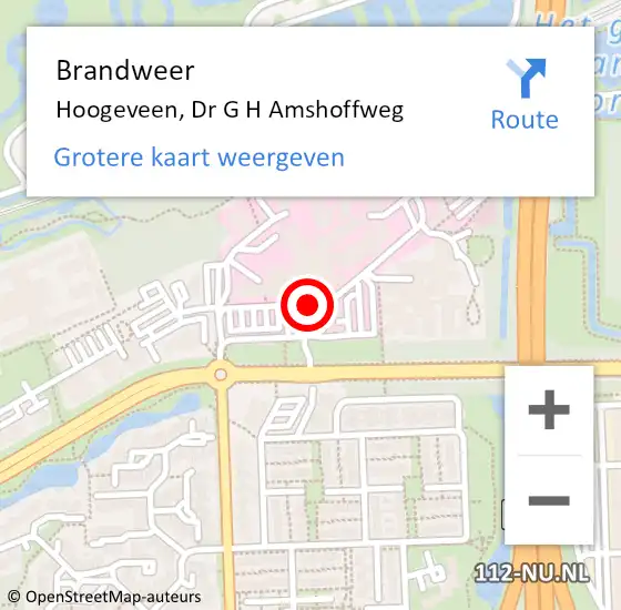 Locatie op kaart van de 112 melding: Brandweer Hoogeveen, Dr G H Amshoffweg op 17 november 2017 22:49