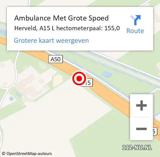Locatie op kaart van de 112 melding: Ambulance Met Grote Spoed Naar Herveld, A15 R hectometerpaal: 154,1 op 17 november 2017 23:47