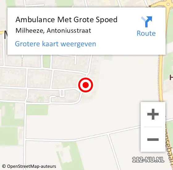 Locatie op kaart van de 112 melding: Ambulance Met Grote Spoed Naar Milheeze, Antoniusstraat op 18 november 2017 04:59