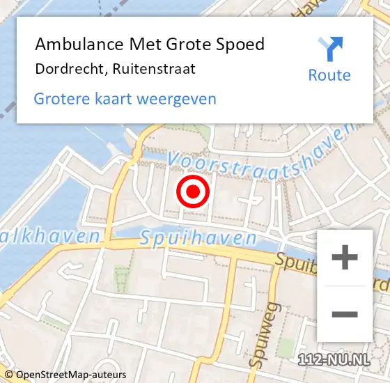 Locatie op kaart van de 112 melding: Ambulance Met Grote Spoed Naar Dordrecht, Ruitenstraat op 18 november 2017 06:11