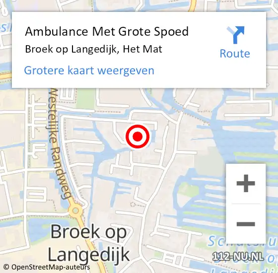 Locatie op kaart van de 112 melding: Ambulance Met Grote Spoed Naar Broek op Langedijk, Het Mat op 18 november 2017 06:18