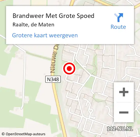 Locatie op kaart van de 112 melding: Brandweer Met Grote Spoed Naar Raalte, de Maten op 18 november 2017 09:20