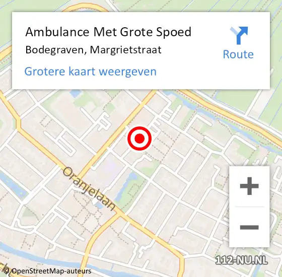 Locatie op kaart van de 112 melding: Ambulance Met Grote Spoed Naar Bodegraven, Margrietstraat op 18 november 2017 09:23