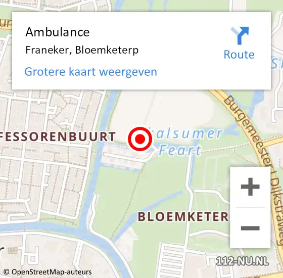 Locatie op kaart van de 112 melding: Ambulance Franeker, Bloemketerp op 18 november 2017 12:03