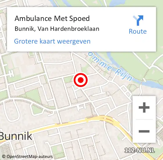 Locatie op kaart van de 112 melding: Ambulance Met Spoed Naar Bunnik, Van Hardenbroeklaan op 18 november 2017 12:47