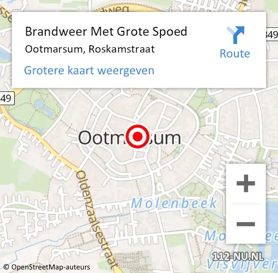 Locatie op kaart van de 112 melding: Brandweer Met Grote Spoed Naar Ootmarsum, Roskamstraat op 18 november 2017 12:52