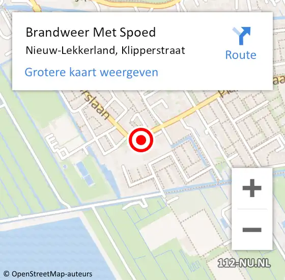 Locatie op kaart van de 112 melding: Brandweer Met Spoed Naar Nieuw-Lekkerland, Klipperstraat op 18 november 2017 14:07