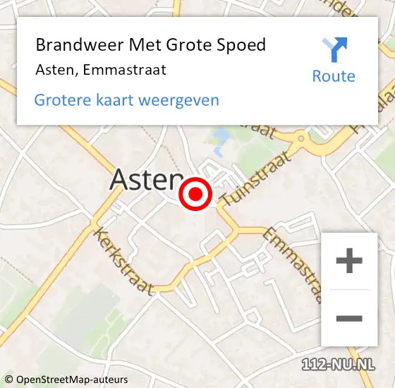 Locatie op kaart van de 112 melding: Brandweer Met Grote Spoed Naar Asten, Emmastraat op 18 november 2017 14:30