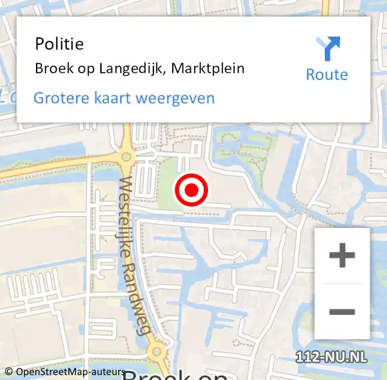 Locatie op kaart van de 112 melding: Politie Broek op Langedijk, Marktplein op 18 november 2017 14:38