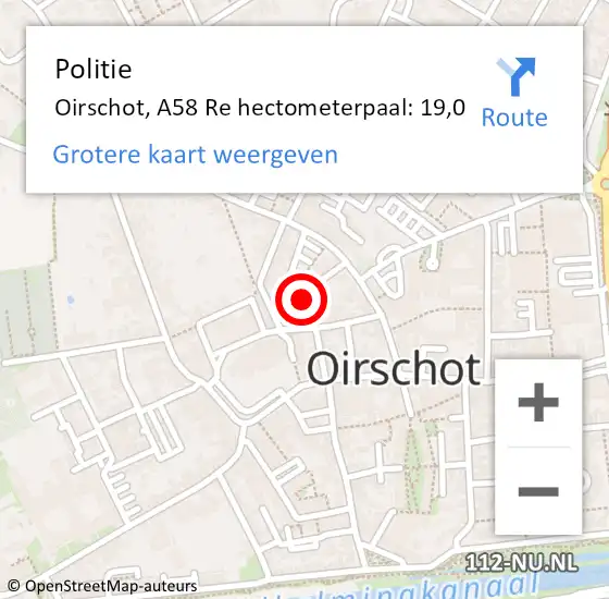 Locatie op kaart van de 112 melding: Politie Oirschot, A58 Li op 18 november 2017 14:49