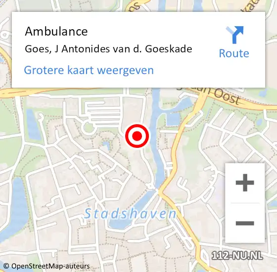 Locatie op kaart van de 112 melding: Ambulance Goes, J Antonides van d. Goeskade op 18 november 2017 15:04