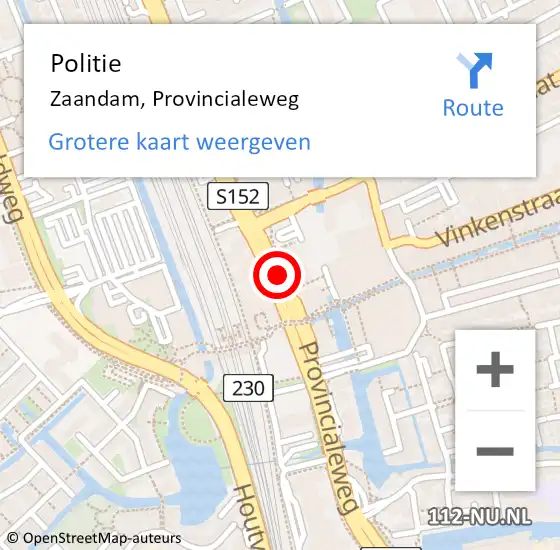 Locatie op kaart van de 112 melding: Politie Zaandam, Provincialeweg op 18 november 2017 15:36