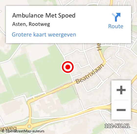 Locatie op kaart van de 112 melding: Ambulance Met Spoed Naar Asten, Rootweg op 18 november 2017 16:08