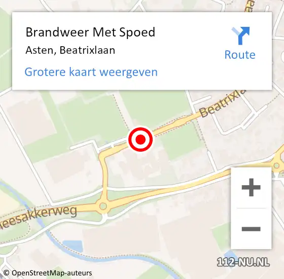 Locatie op kaart van de 112 melding: Brandweer Met Spoed Naar Asten, Beatrixlaan op 18 november 2017 16:34