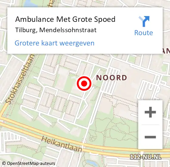 Locatie op kaart van de 112 melding: Ambulance Met Grote Spoed Naar Tilburg, Mendelssohnstraat op 18 november 2017 18:44