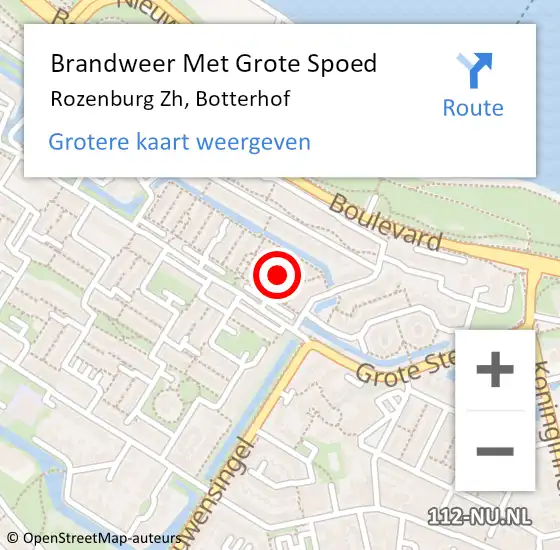 Locatie op kaart van de 112 melding: Brandweer Met Grote Spoed Naar Rozenburg Zh, Botterhof op 18 november 2017 19:00