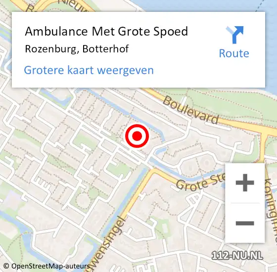 Locatie op kaart van de 112 melding: Ambulance Met Grote Spoed Naar Rozenburg, Botterhof op 18 november 2017 19:01