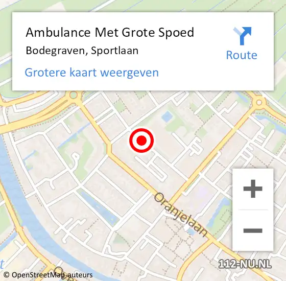 Locatie op kaart van de 112 melding: Ambulance Met Grote Spoed Naar Bodegraven, Sportlaan op 18 november 2017 22:16