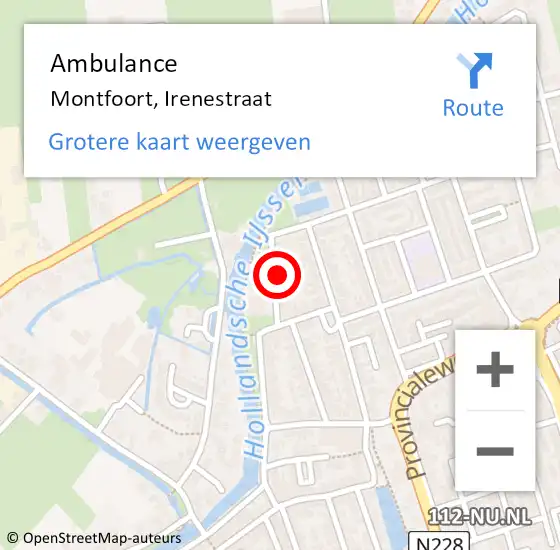 Locatie op kaart van de 112 melding: Ambulance Montfoort, Irenestraat op 18 november 2017 22:45