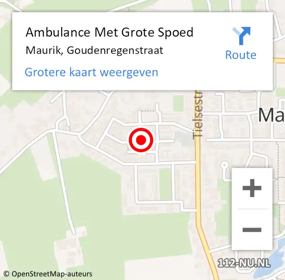 Locatie op kaart van de 112 melding: Ambulance Met Grote Spoed Naar Maurik, Goudenregenstraat op 18 november 2017 22:59