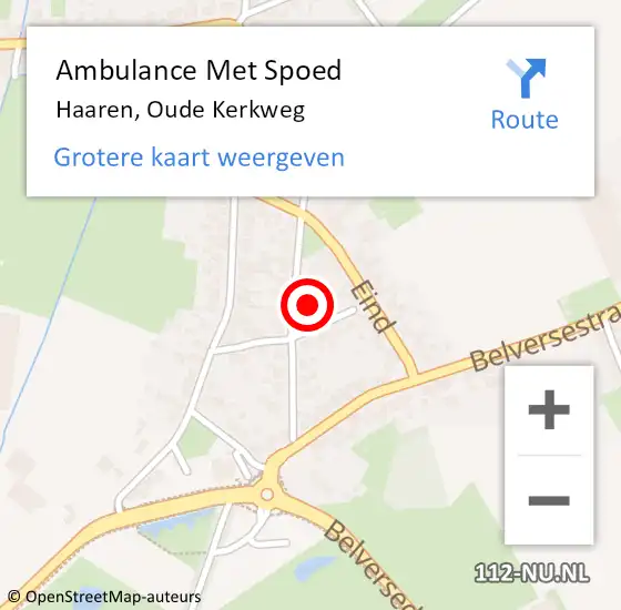 Locatie op kaart van de 112 melding: Ambulance Met Spoed Naar Haaren, Oude Kerkweg op 18 november 2017 23:34