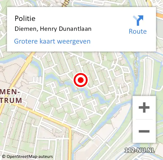 Locatie op kaart van de 112 melding: Politie Diemen, Henry Dunantlaan op 19 november 2017 01:01