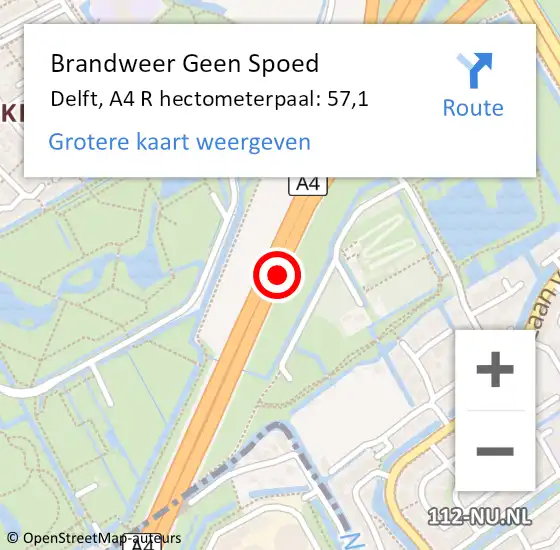 Locatie op kaart van de 112 melding: Brandweer Geen Spoed Naar Delft, A4 R hectometerpaal: 57,1 op 19 november 2017 02:33