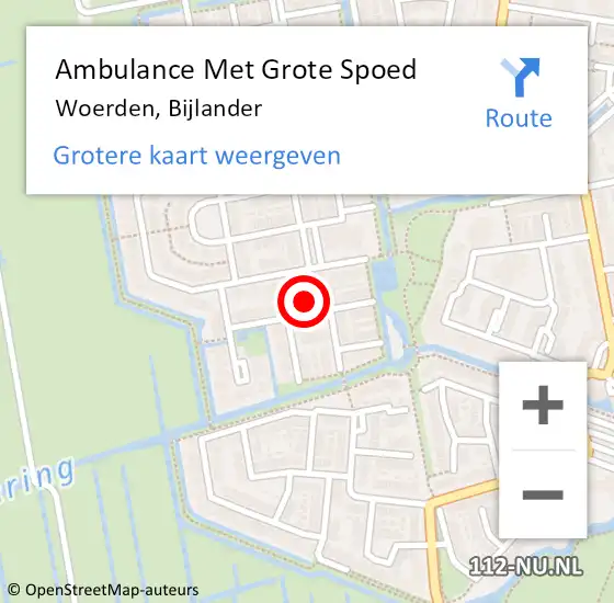 Locatie op kaart van de 112 melding: Ambulance Met Grote Spoed Naar Woerden, Bijlander op 19 november 2017 02:54