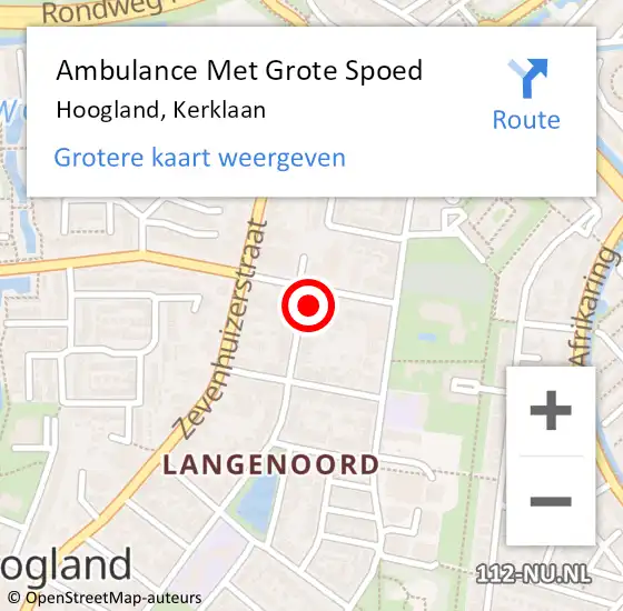 Locatie op kaart van de 112 melding: Ambulance Met Grote Spoed Naar Hoogland, Kerklaan op 19 november 2017 03:57