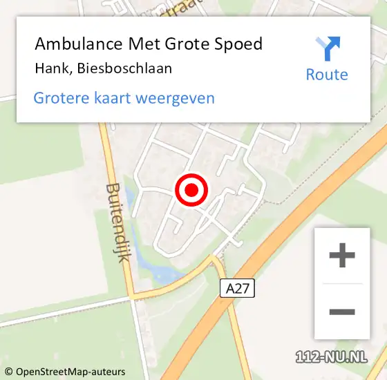 Locatie op kaart van de 112 melding: Ambulance Met Grote Spoed Naar Hank, Biesboschlaan op 19 november 2017 04:39