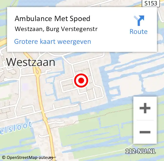 Locatie op kaart van de 112 melding: Ambulance Met Spoed Naar Westzaan, Burg Verstegenstr op 19 november 2017 05:17