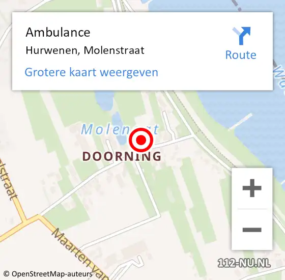 Locatie op kaart van de 112 melding: Ambulance Hurwenen, Molenstraat op 7 februari 2014 11:46