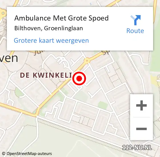 Locatie op kaart van de 112 melding: Ambulance Met Grote Spoed Naar Bilthoven, Groenlinglaan op 19 november 2017 07:51