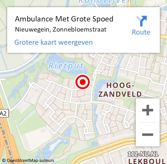 Locatie op kaart van de 112 melding: Ambulance Met Grote Spoed Naar Nieuwegein, Zonnebloemstraat op 19 november 2017 08:01