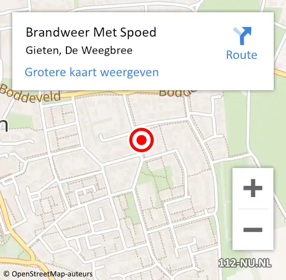 Locatie op kaart van de 112 melding: Brandweer Met Spoed Naar Gieten, De Weegbree op 19 november 2017 09:22