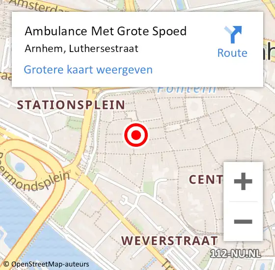 Locatie op kaart van de 112 melding: Ambulance Met Grote Spoed Naar Arnhem, Luthersestraat op 19 november 2017 11:26