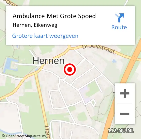 Locatie op kaart van de 112 melding: Ambulance Met Grote Spoed Naar Hernen, Eikenweg op 19 november 2017 11:56