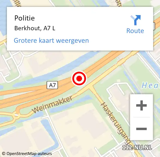 Locatie op kaart van de 112 melding: Politie Berkhout, A7 L op 19 november 2017 12:14