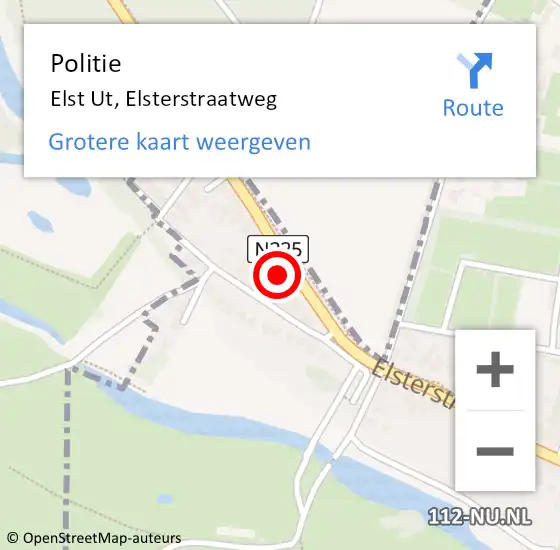 Locatie op kaart van de 112 melding: Politie Elst Ut, Elsterstraatweg op 19 november 2017 12:29