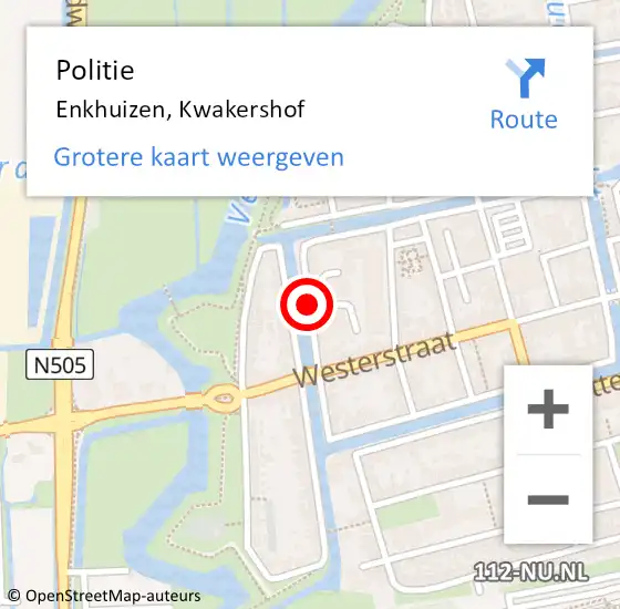 Locatie op kaart van de 112 melding: Politie Enkhuizen, Kwakershof op 19 november 2017 12:54