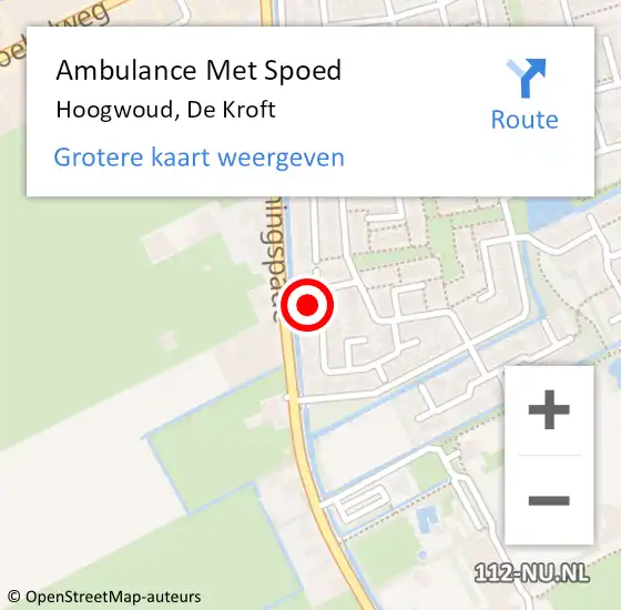Locatie op kaart van de 112 melding: Ambulance Met Spoed Naar Hoogwoud, De Kroft op 19 november 2017 17:33