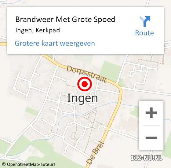 Locatie op kaart van de 112 melding: Brandweer Met Grote Spoed Naar Ingen, Kerkpad op 19 november 2017 18:35