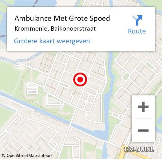 Locatie op kaart van de 112 melding: Ambulance Met Grote Spoed Naar Krommenie, Baikonoerstraat op 19 november 2017 18:39