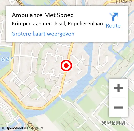 Locatie op kaart van de 112 melding: Ambulance Met Spoed Naar Krimpen aan den IJssel, Populierenlaan op 19 november 2017 18:45