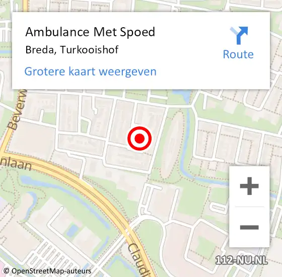 Locatie op kaart van de 112 melding: Ambulance Met Spoed Naar Breda, Turkooishof op 19 november 2017 19:12