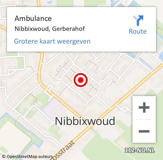 Locatie op kaart van de 112 melding: Ambulance Nibbixwoud, Gerberahof op 19 november 2017 22:00