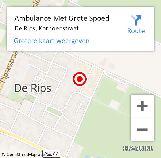 Locatie op kaart van de 112 melding: Ambulance Met Grote Spoed Naar De Rips, Korhoenstraat op 20 november 2017 00:18