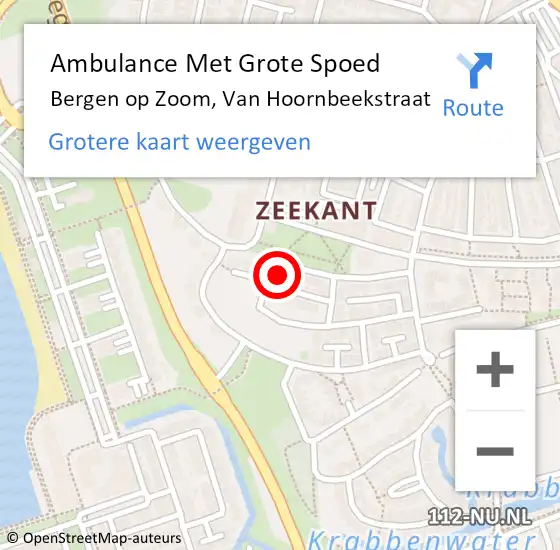 Locatie op kaart van de 112 melding: Ambulance Met Grote Spoed Naar Bergen op Zoom, Van Hoornbeekstraat op 20 november 2017 00:56